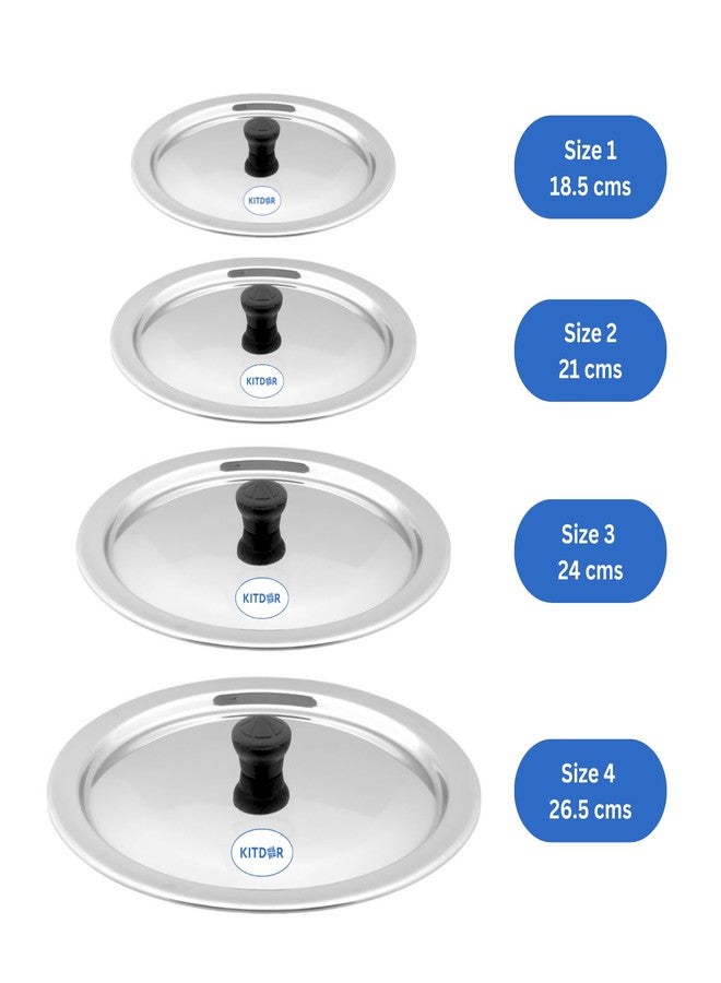 Kitdor Glossy Steel Lids for Utensils with Knobs | Melt-Free with a Good Gripsteel Lid for Kadai and Other Utensils | Round, Rust Resistant Steel (4 Pcs Set, Medium) - Image 2